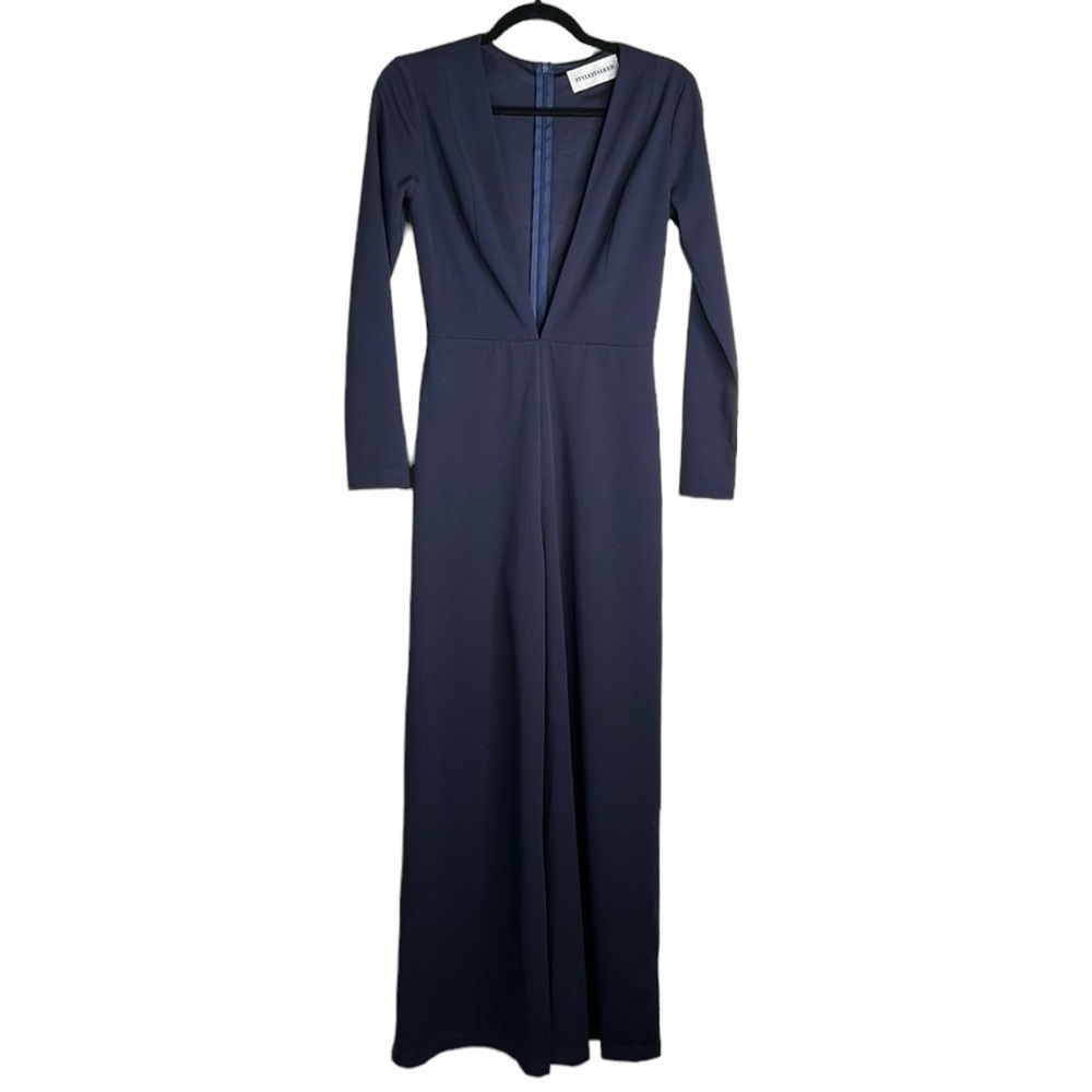 Stylestalker Navy Deep‎ V-Neck Wide Leg Jumpsuit Size Medium